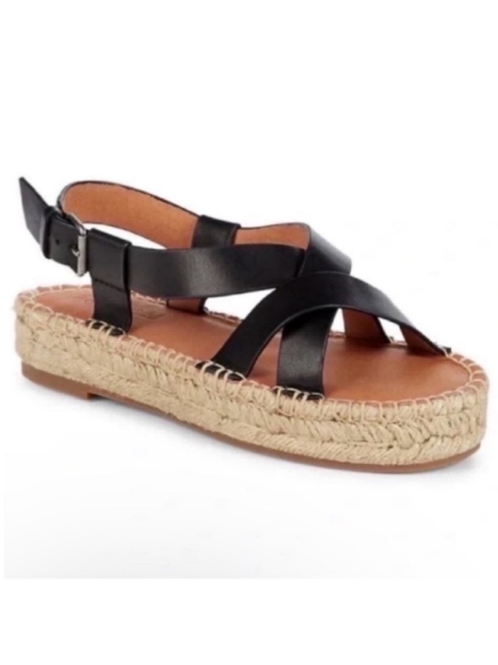 Madewell Malia Women's Black Leather Espadrille Platform Sandals Sz 8.5